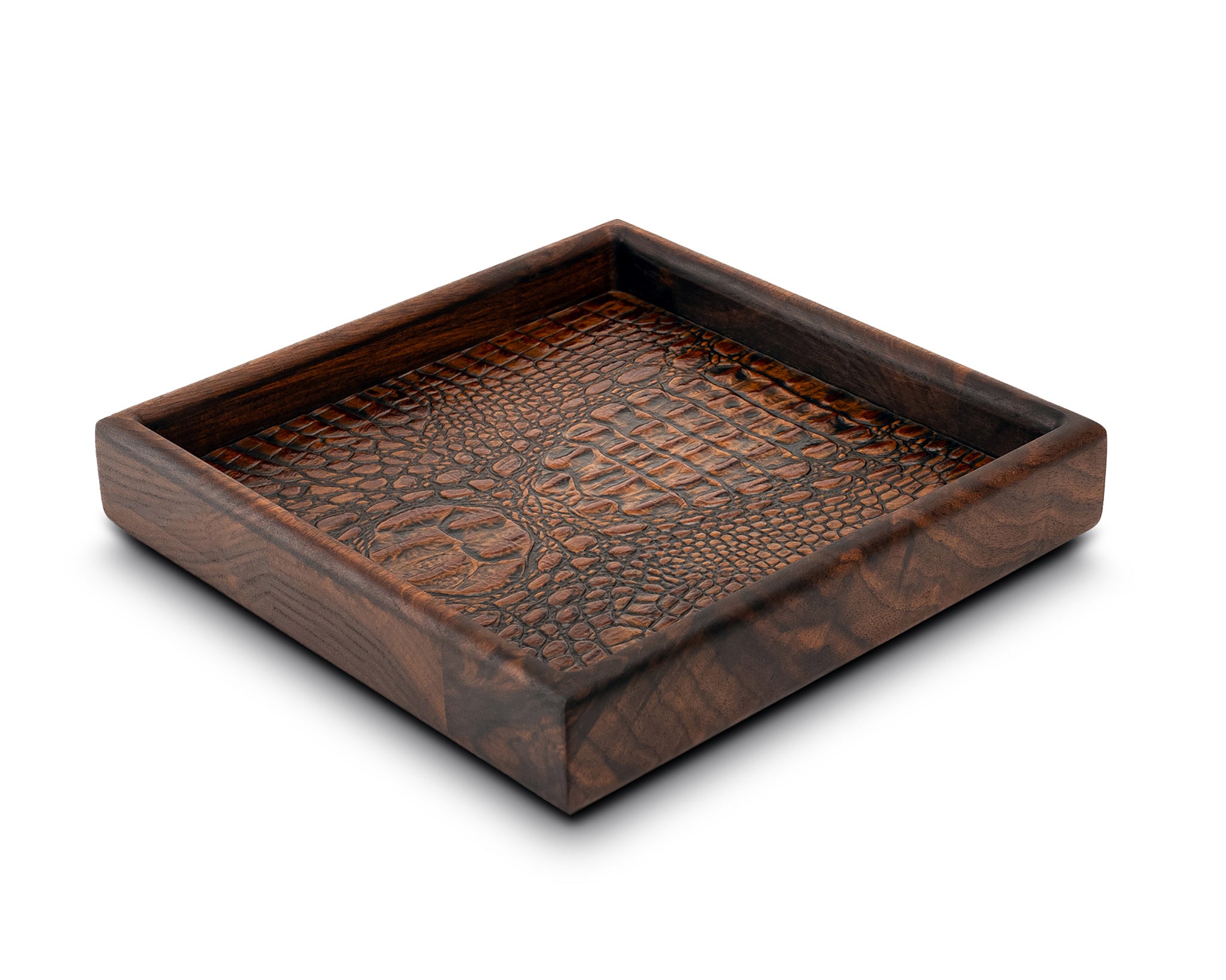 Walnut Valet Tray with Alligator Cowhide Ciamillo Woodworks