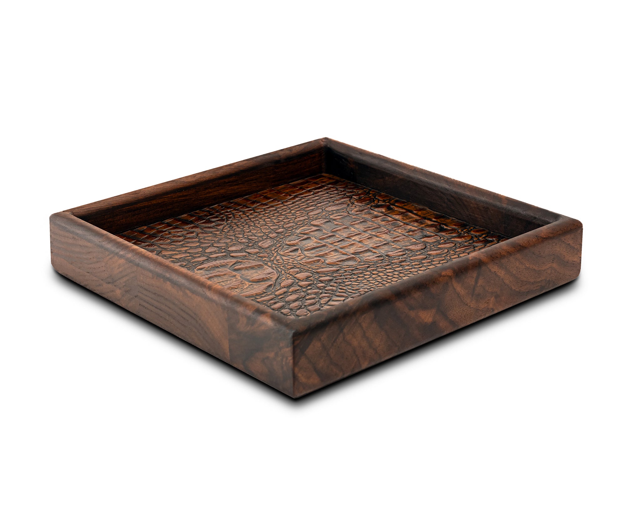 Walnut Valet Tray with Alligator Cowhide Ciamillo Woodworks