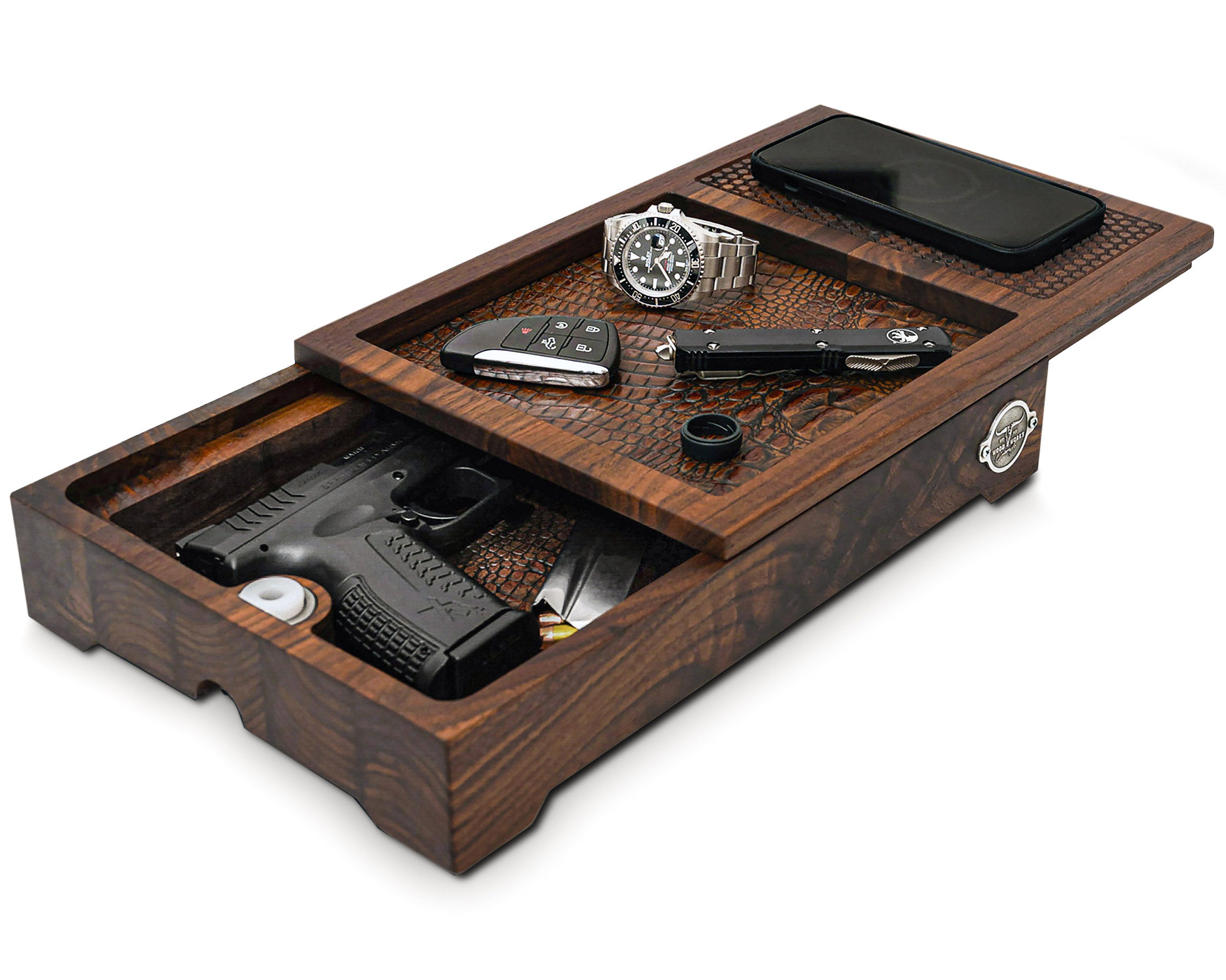 Charging Valet Tray with Hidden Storage (the Bunker Box) Ciamillo Woodworks