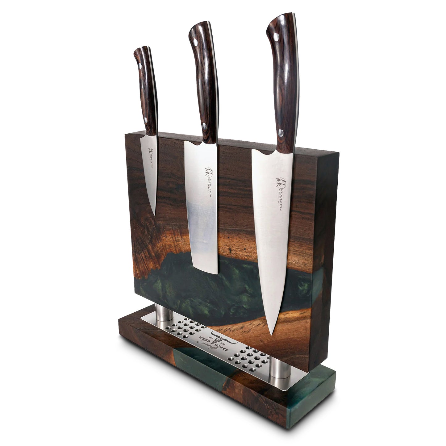 WA23 Walnut and Emerald Green Epoxy Resin Double-Sided Magnetic Knife Block (You Will Receive Block Shown) Ciamillo Woodworks