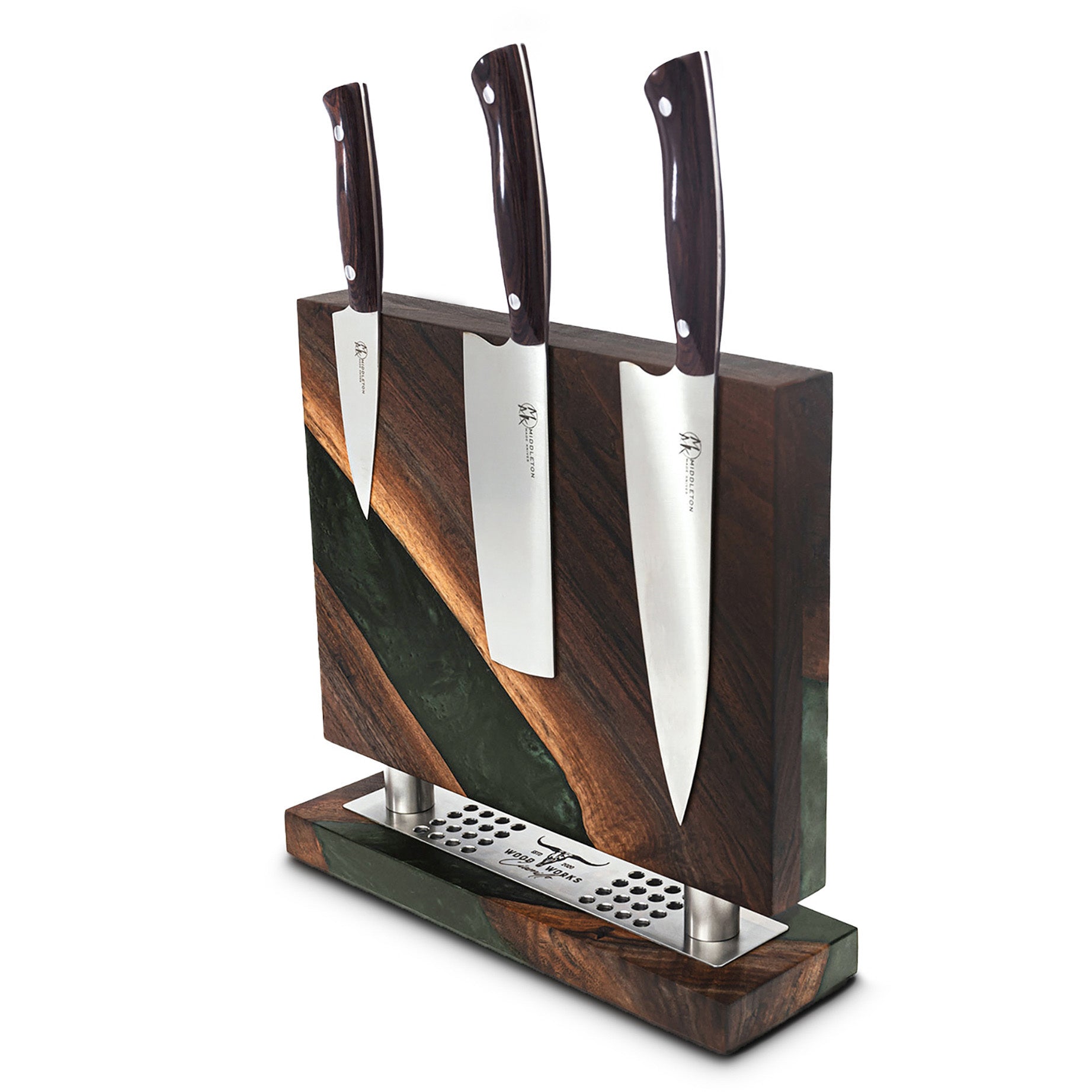 WA20 Walnut and Emerald Green Epoxy Resin Double-Sided Magnetic Knife Block (You Will Receive Block Shown) Ciamillo Woodworks