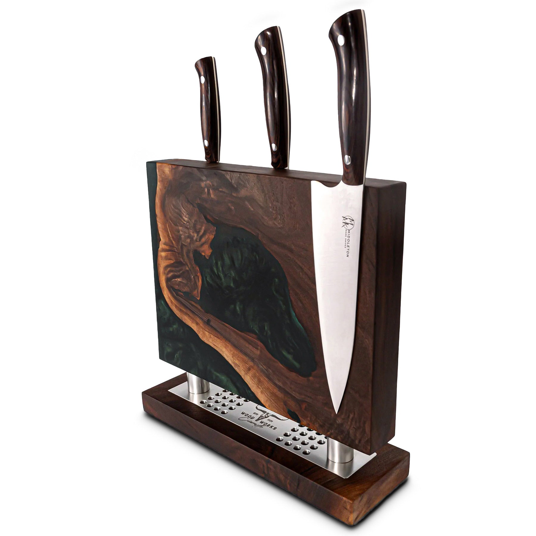 WA22 Walnut and Emerald Green Epoxy Resin Double-Sided Magnetic Knife Block (You Will Receive Block Shown)
