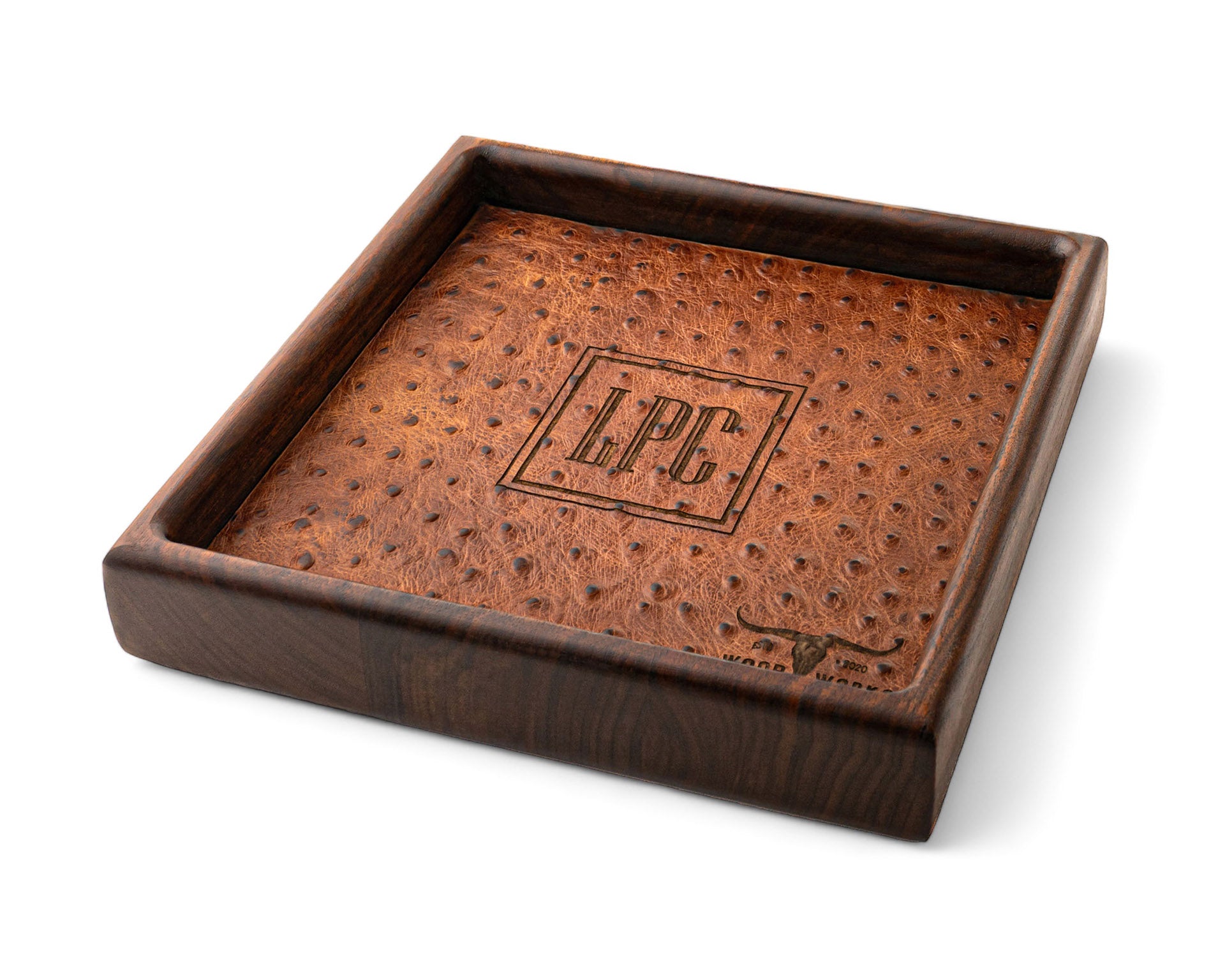 valet tray ostrich cowhide