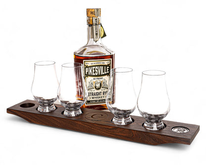 Walnut Whiskey Flight with Glasses Ciamillo Woodworks